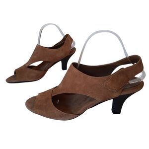 Aerosoles Sandal Shoes Women's Size‎ 10 Faximilian Brown Suede Sling-back Heels